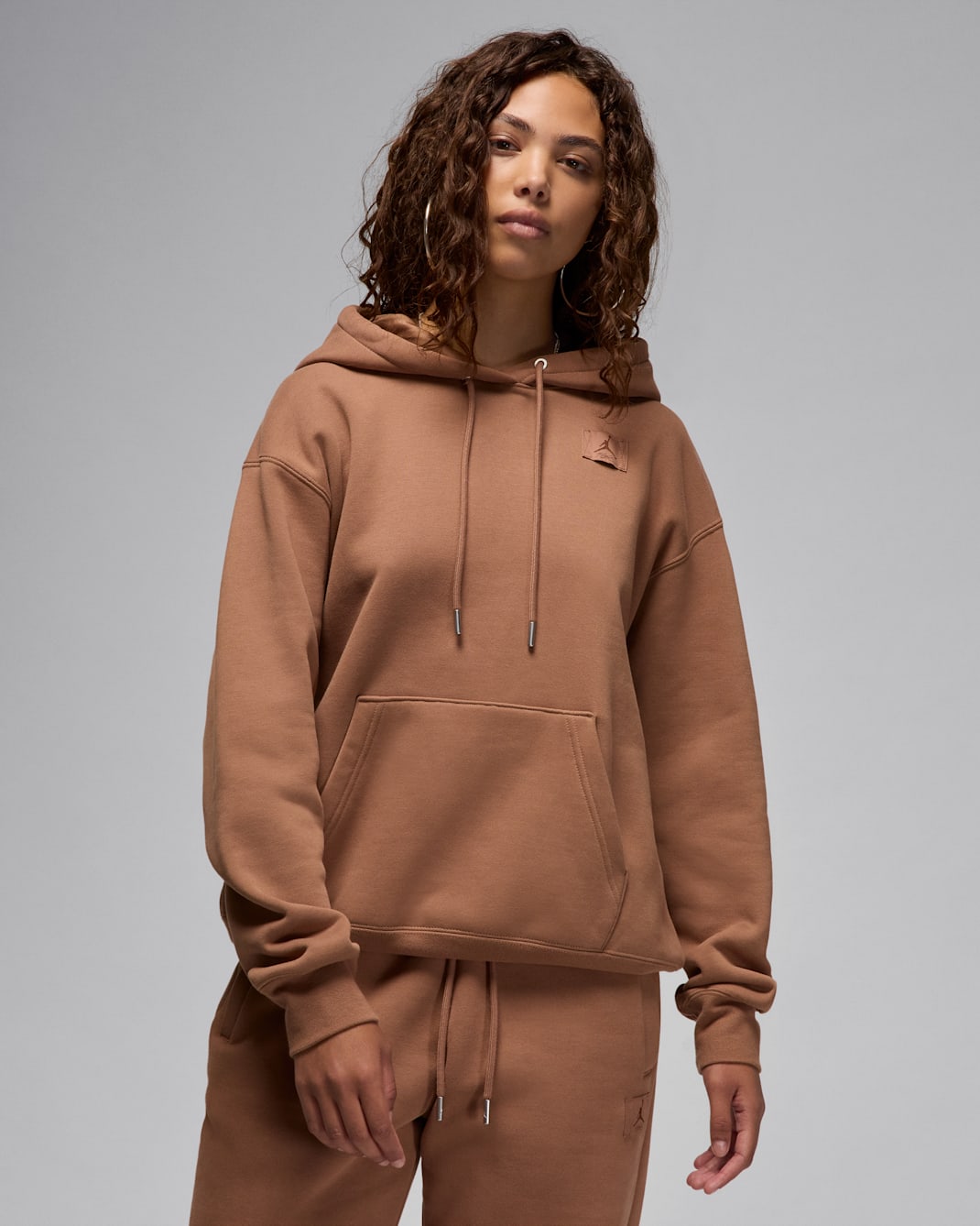 Sudadera sin cierre con gorro forrado de satén para mujer Jordan Flight Fleece - Marrón arqueo