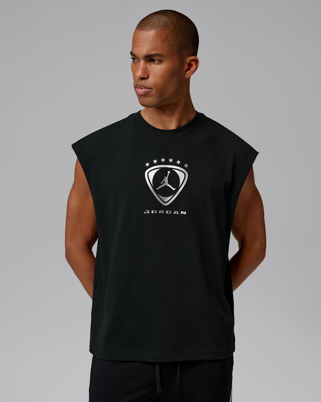 조던 브루클린 남성 민소매 탑 - 블랙/메탈릭 실버