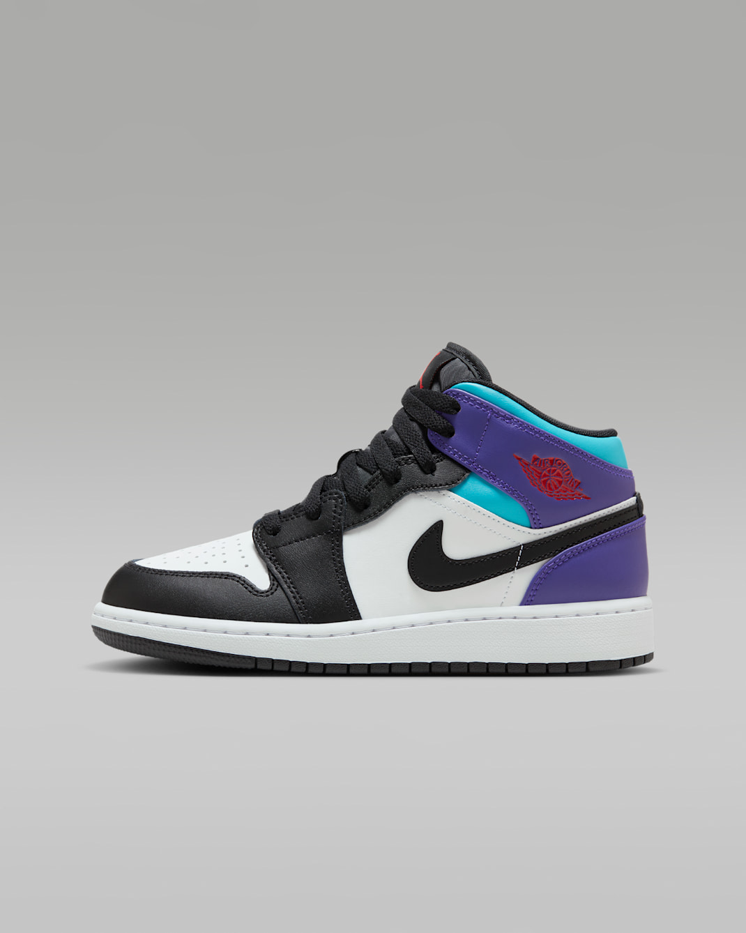 Air Jordan 1 Mid Older Kids' Shoes - White/True Red/Aquamarine/Black