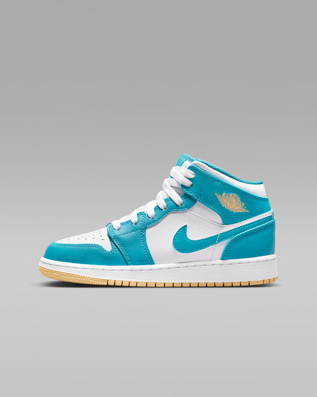 Air Jordan 1 Mid Older Kids' Shoes - Aquatone/White/Celestial Gold