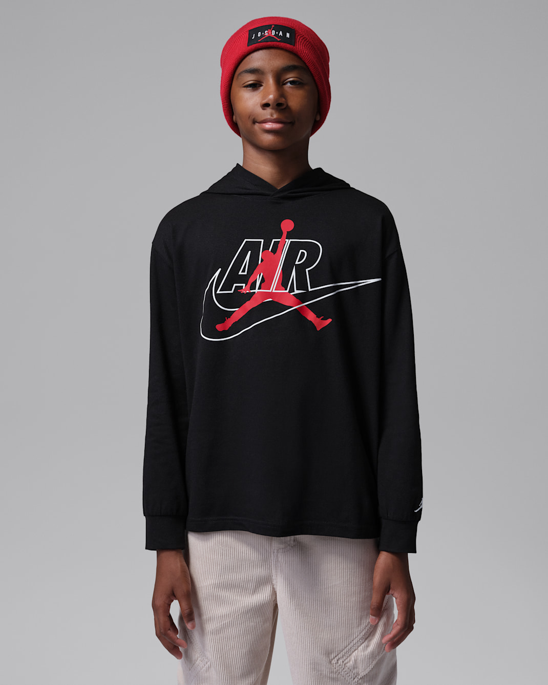 ジョーダン ジュニア Jumpman Air フーデッド ロングスリーブ Tシャツ - ブラック