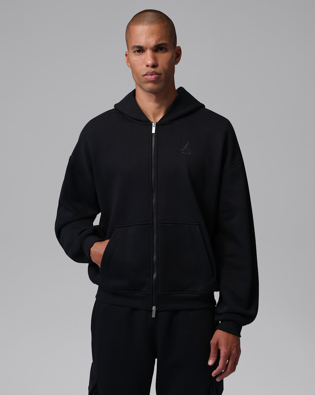 Sweat à capuche oversize à zip en tissu Fleece Jordan Brooklyn pour homme - Noir/Dark Smoke Grey