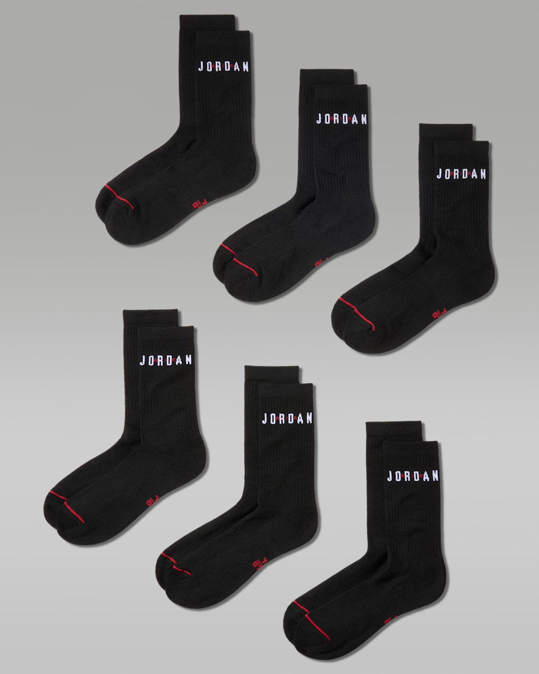 Jordan Everyday Crew Socks (6 Pairs) - Black/Gym Red/White