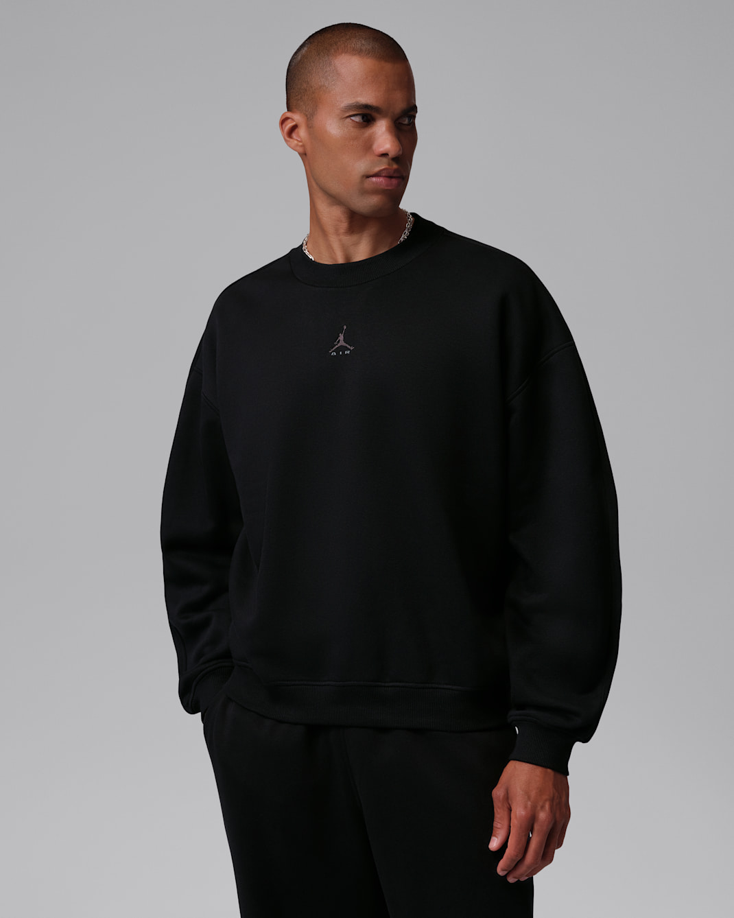 Jordan Brooklyn Men's Oversized Fleece Crew-Neck Sweatshirt - Black/Dark Smoke Grey