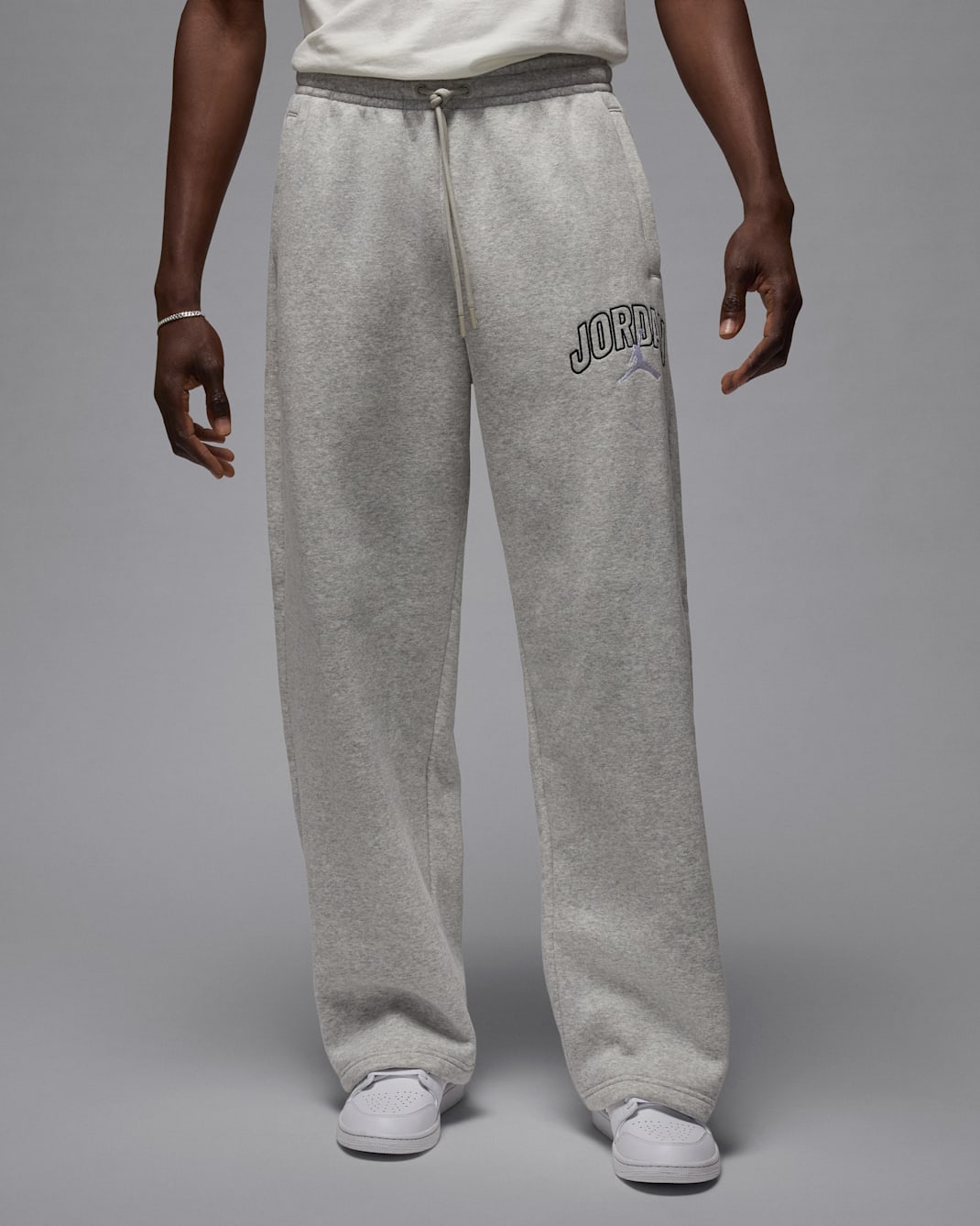 Pantalon oversize à ourlet fendu Jordan Brooklyn Fleece pour homme - Grey Heather/Blanc