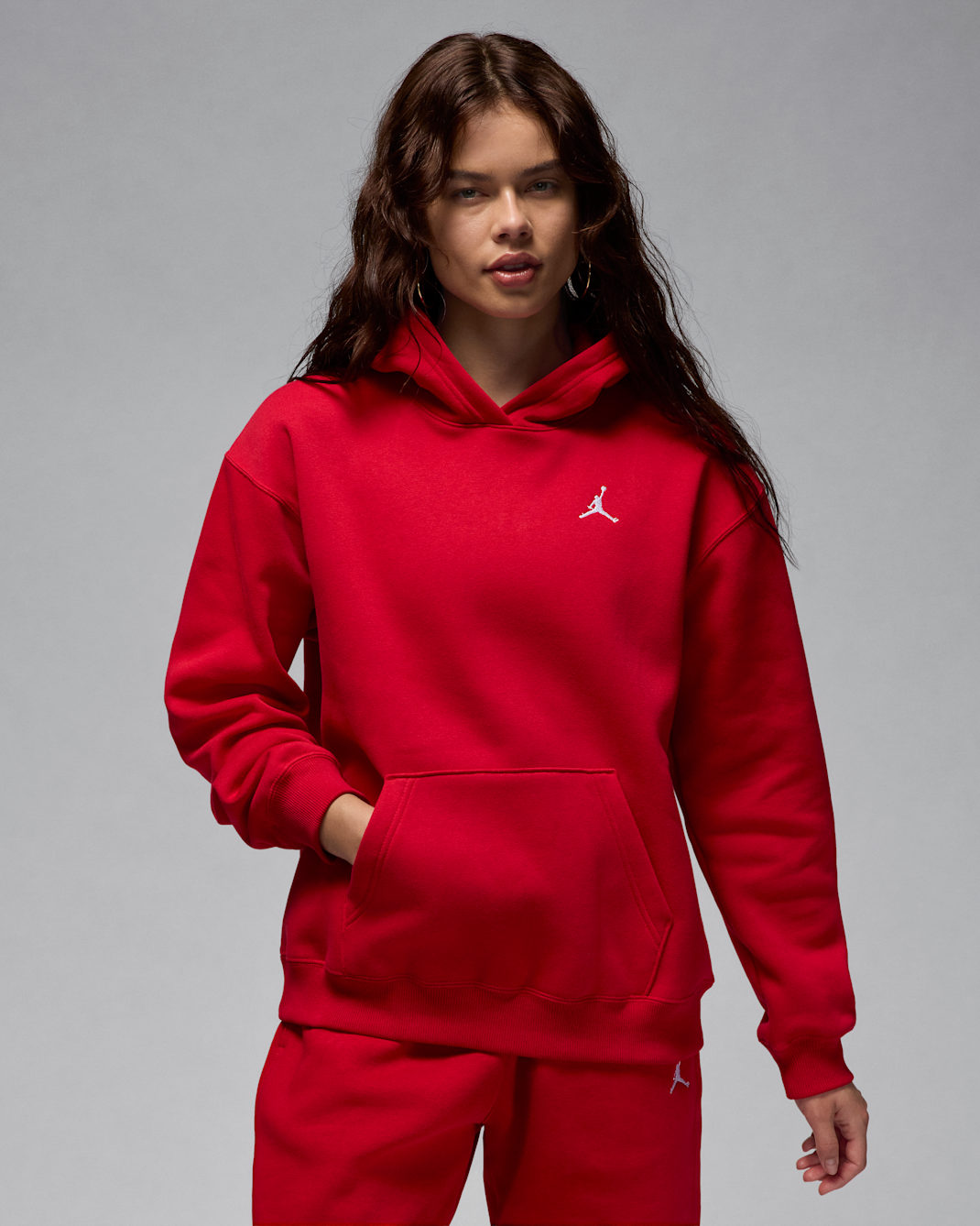 Sudadera con gorro sin cierre para mujer Jordan Brooklyn Fleece - Rojo gimnasio/Blanco