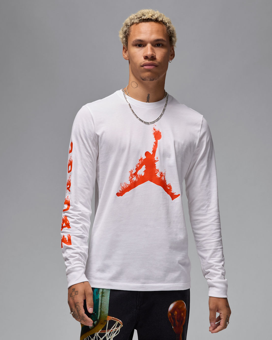 Jordan Men's Long-Sleeve T-Shirt - White/Team Orange/Team Orange