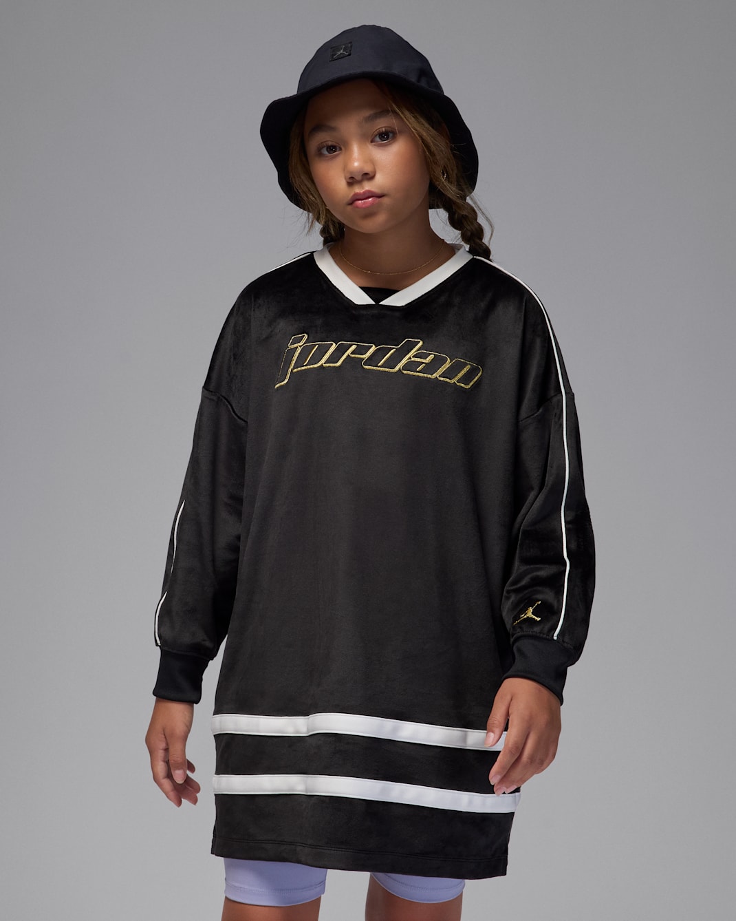 Vestido de tejido velour para niña talla grande Jordan Mountainside - Negro