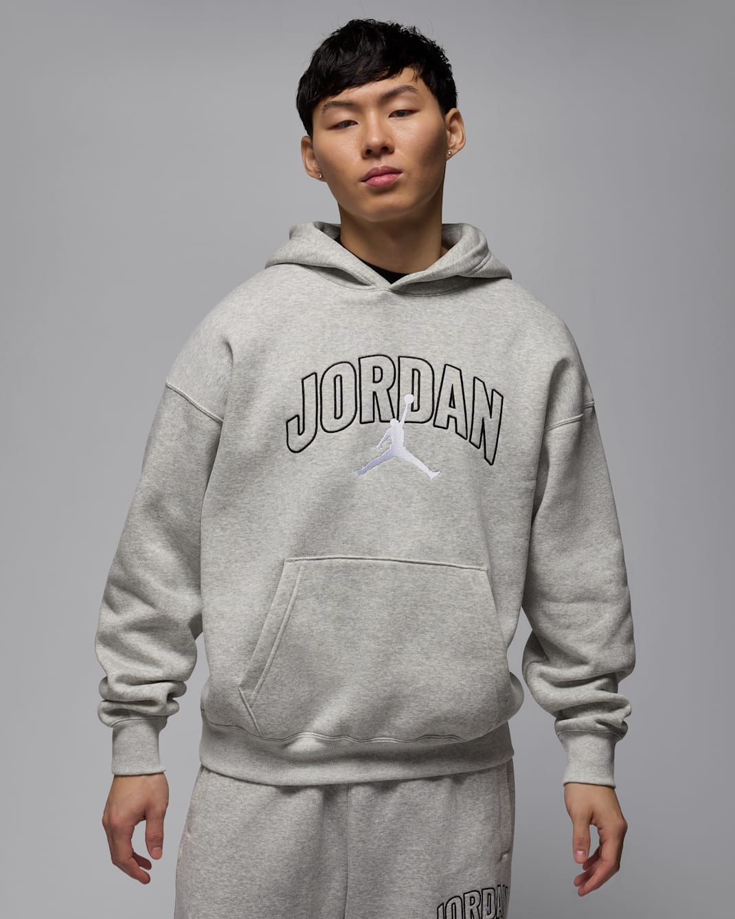 Jordan Brooklyn Fleece Men's Oversized Pullover Hoodie - Grey Heather/White