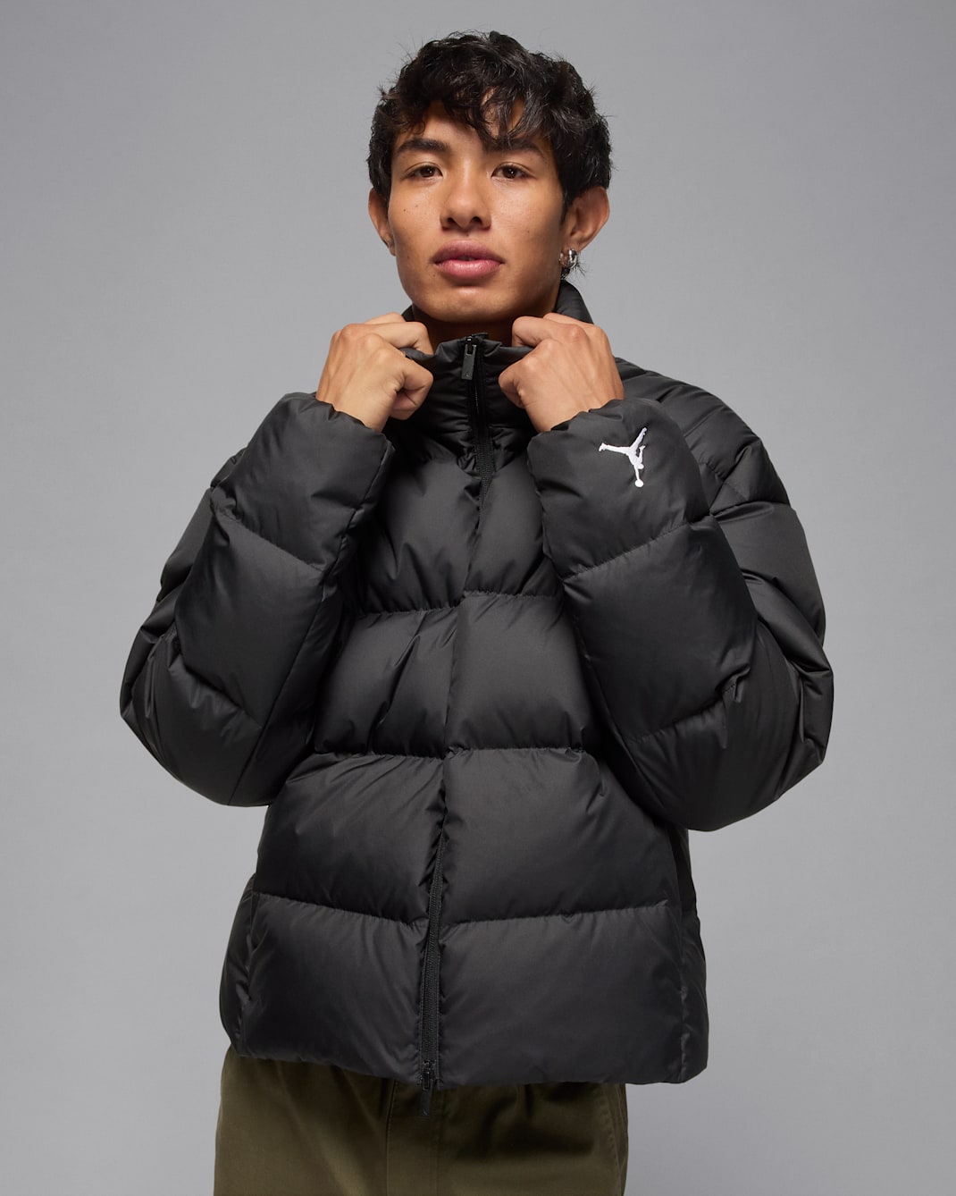 조던 플라이트 남성 다운 패딩 재킷 - 블랙/화이트