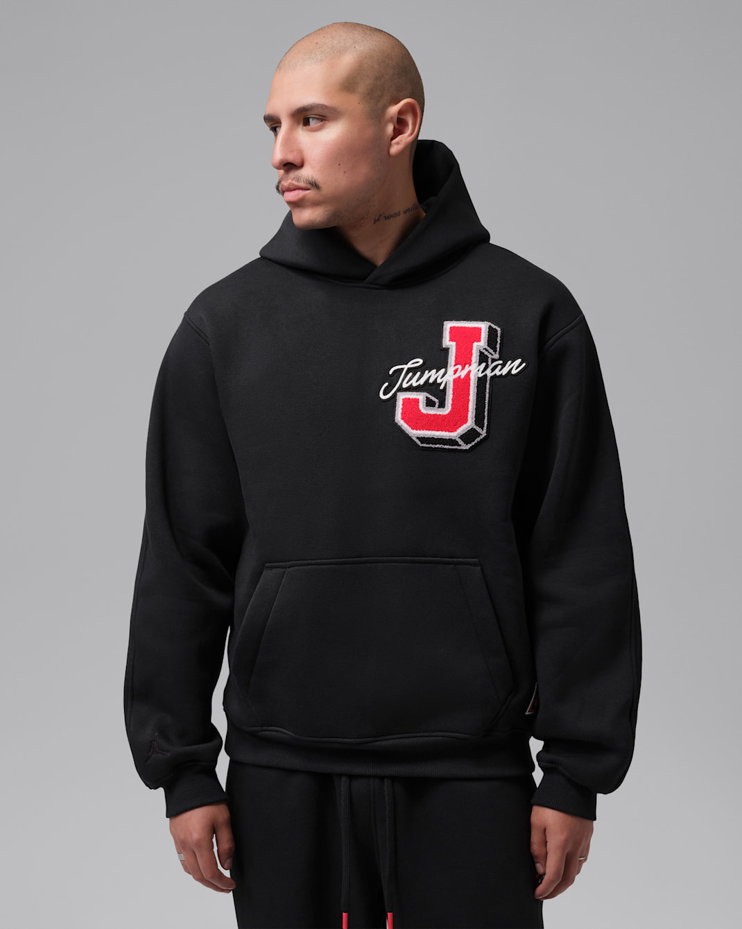 Jordan Brooklyn Men's Statement Pullover Hoodie - Black/Fire Red