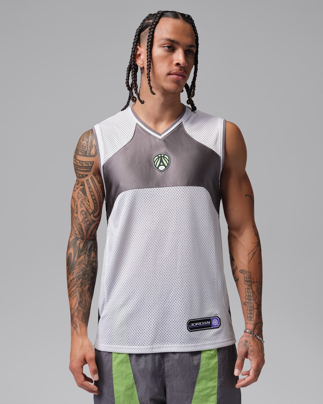 Jordan Sport Quai 54 Men's Mesh Jersey - White/Gunsmoke/Key Lime/Key Lime