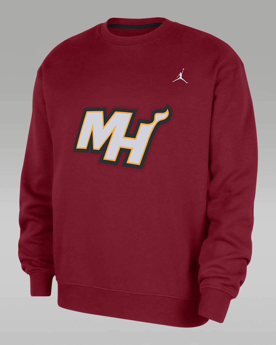 Miami Heat Statement Essentials Men's Jordan NBA Fleece Crew-Neck Sweatshirt - Tough Red/White