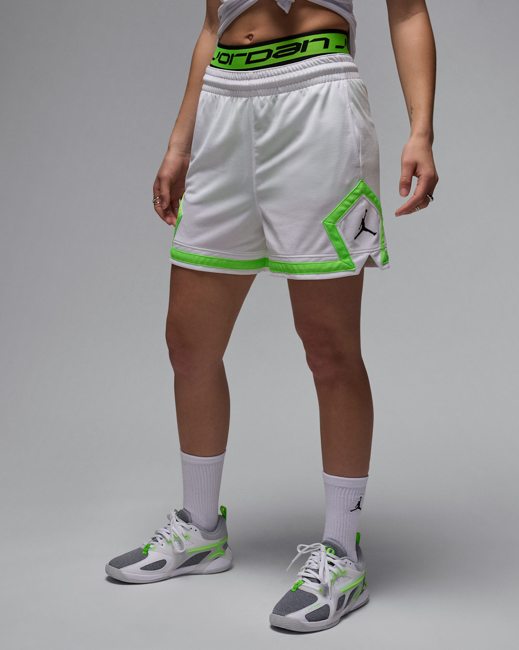 Jordan Sport Women's 10cm (approx.) Diamond Shorts - White/White/Electric Green/Black