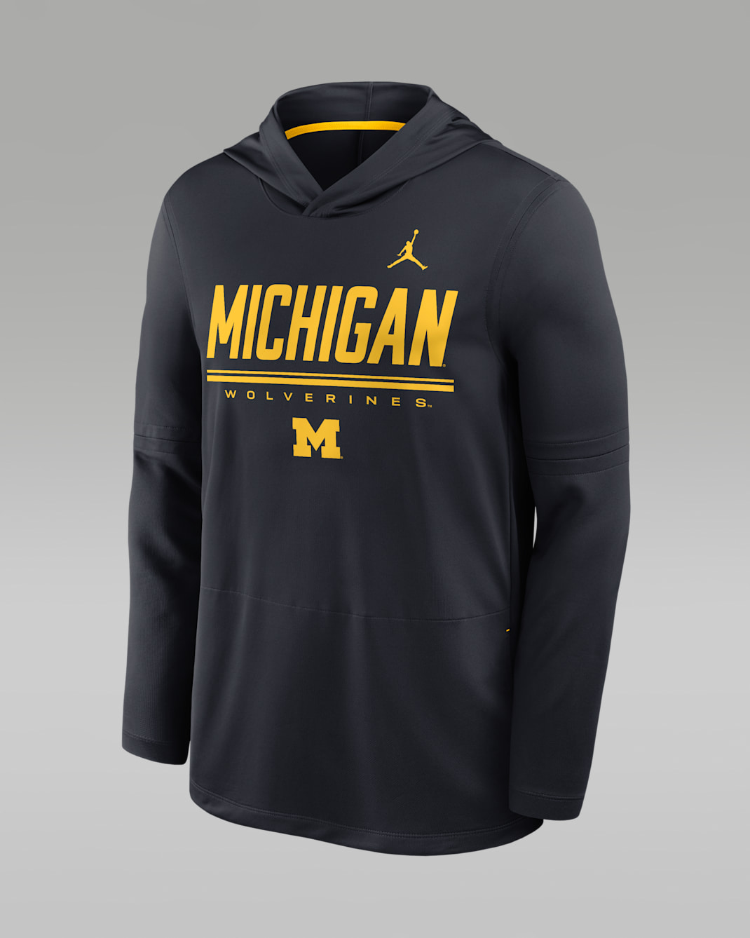 Michigan Sideline Men's Jordan Brand Dri-FIT College Long-Sleeve Hooded Top - Pitch Blue/Amarillo