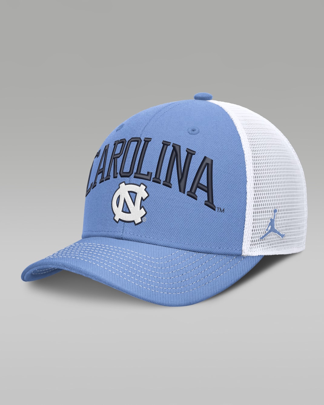 North Carolina Primetime Arched Men's Jordan Brand Dri-FIT College Trucker Adjustable Hat - Light Blue/White
