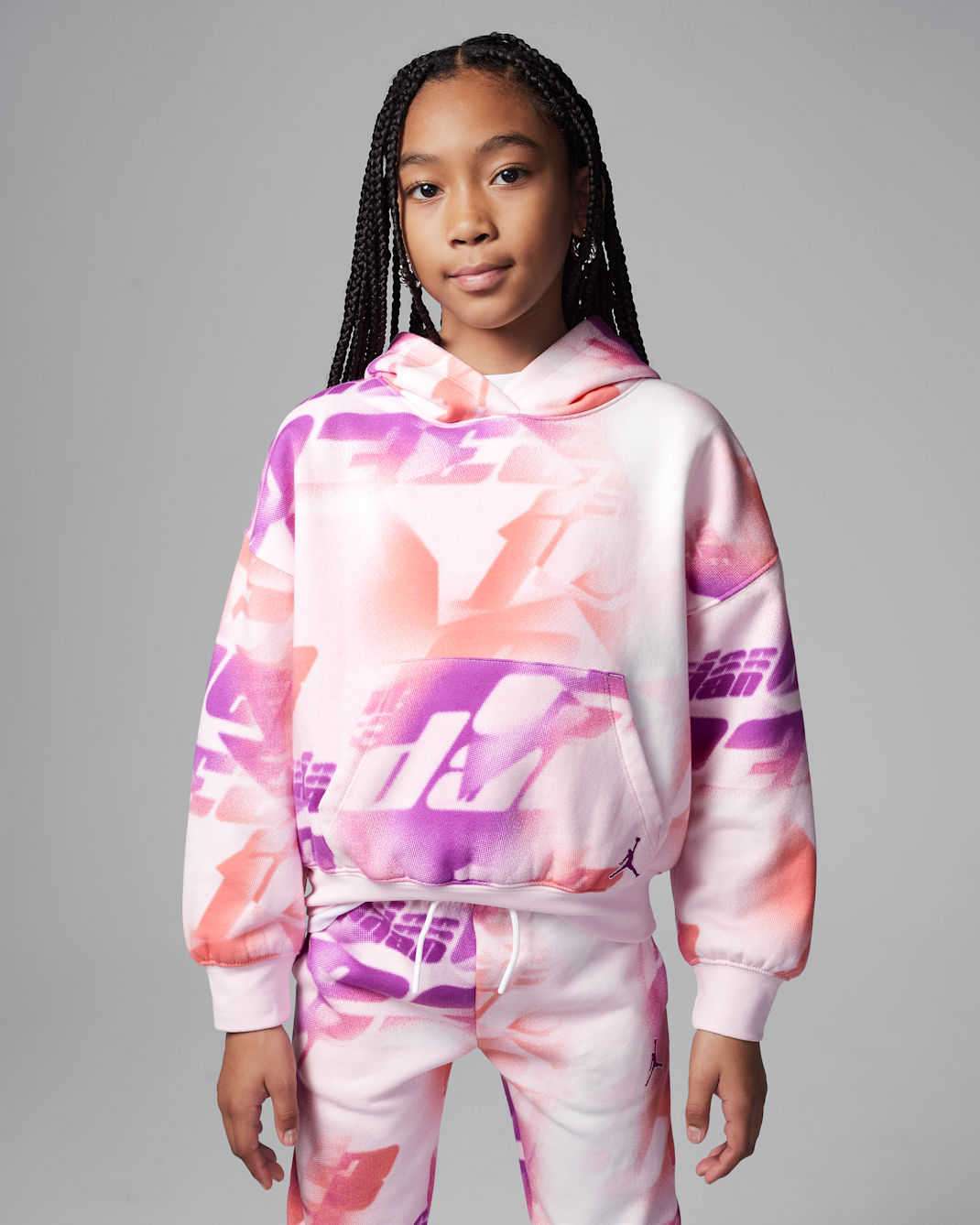 Sudadera con gorro sin cierre estampada Triple Team para niños talla grande Jordan - Rosa ártico