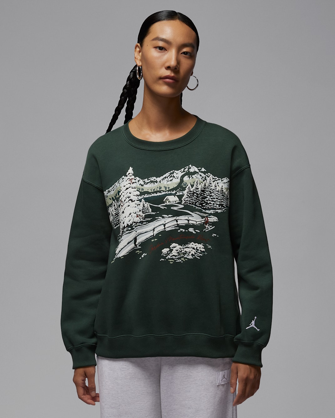 ジョーダン ブルックリン フリース ウィメンズ クルーネック スウェットシャツ - ミッドナイトグリーン/レッドストーン/ホワイト