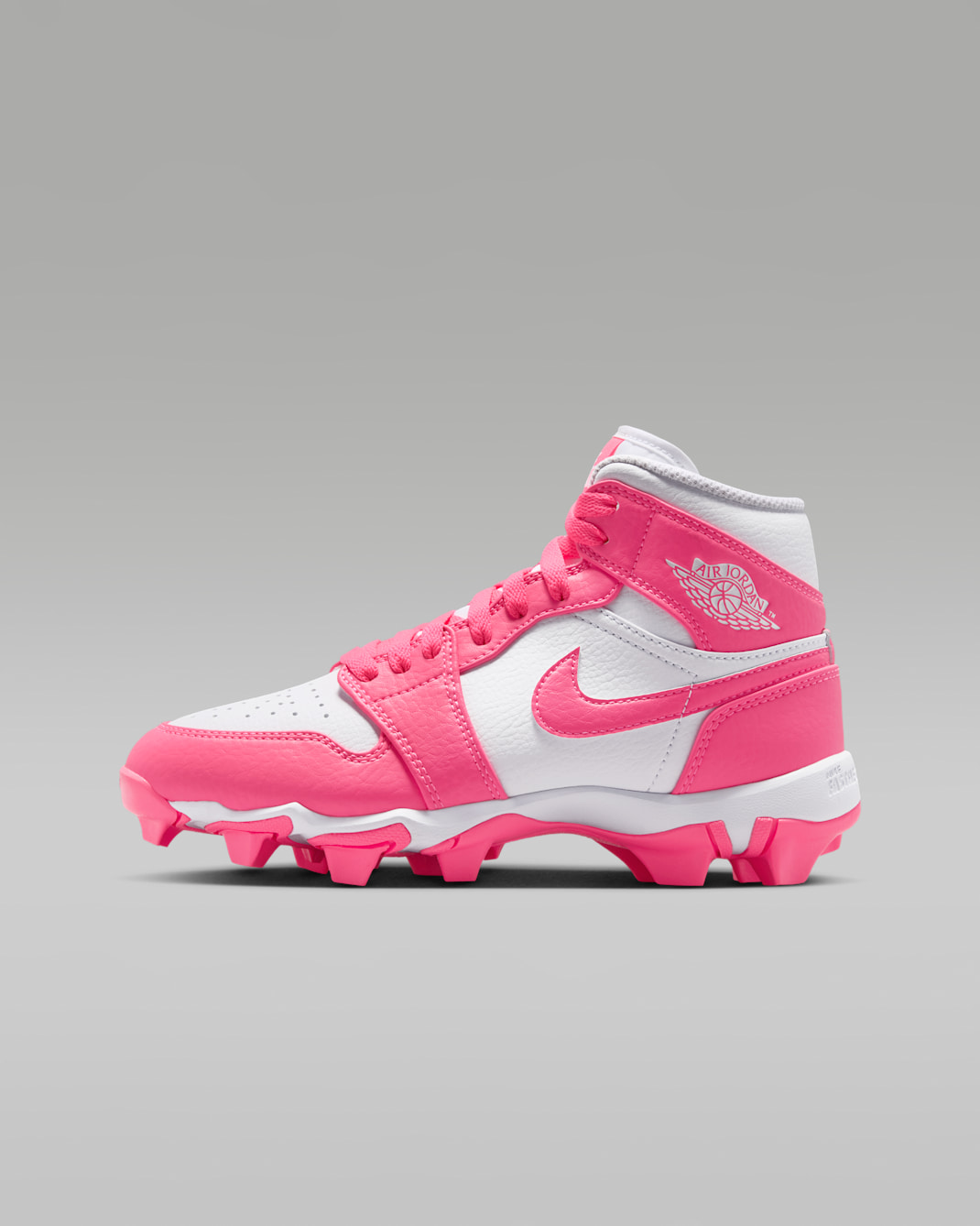 Jordan 1 Mid Little/Big Kids' Cleats - White/Sunset Pulse/Digital Pink