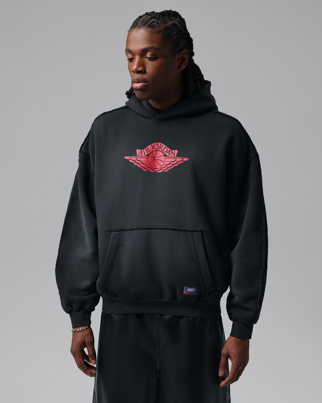 Jordan Flight Wings Men's Fleece Pullover Hoodie - Black/University Red