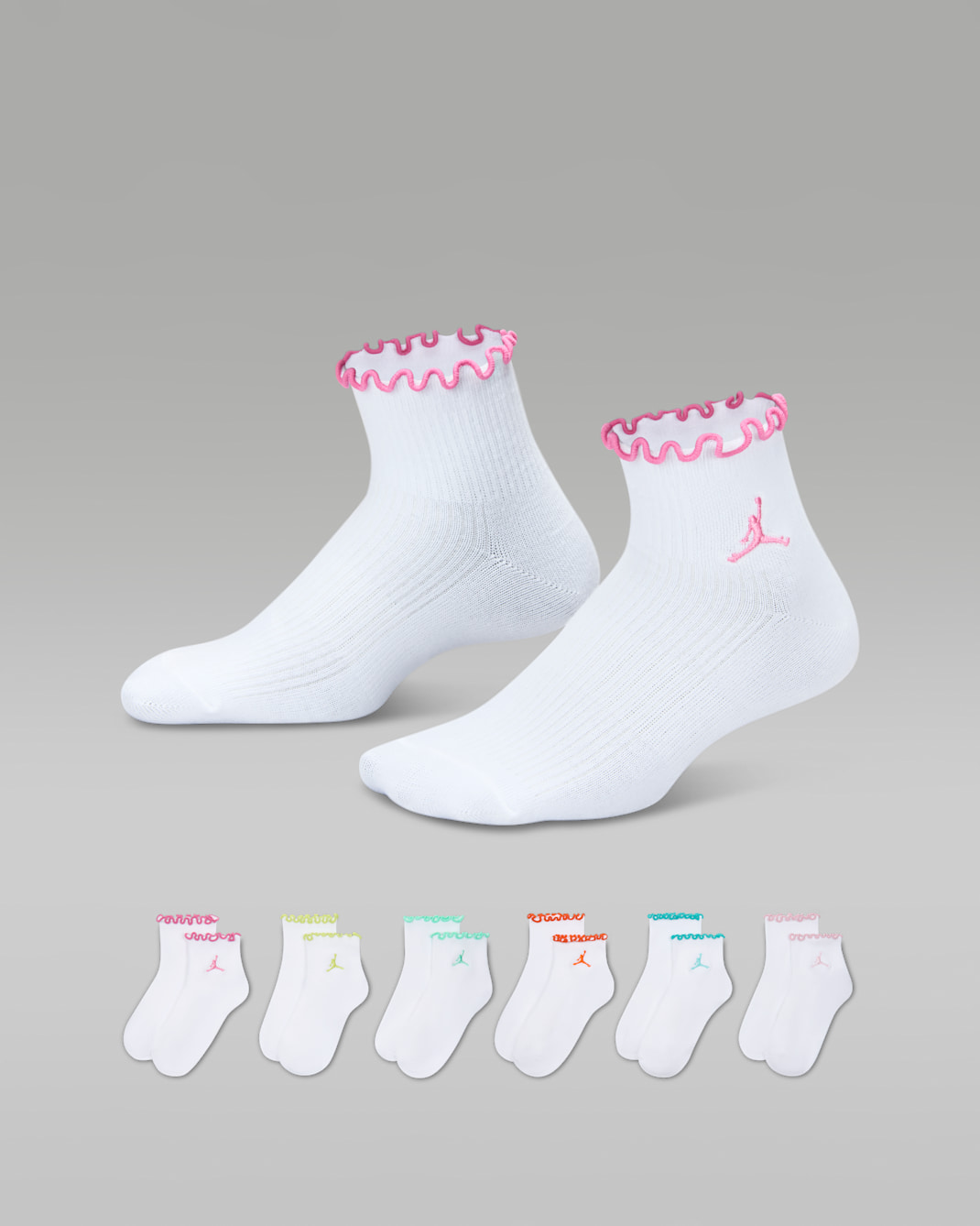 Calcetines al tobillo de borde ondulado para niños talla grande (6 pares) Jordan - Blanco
