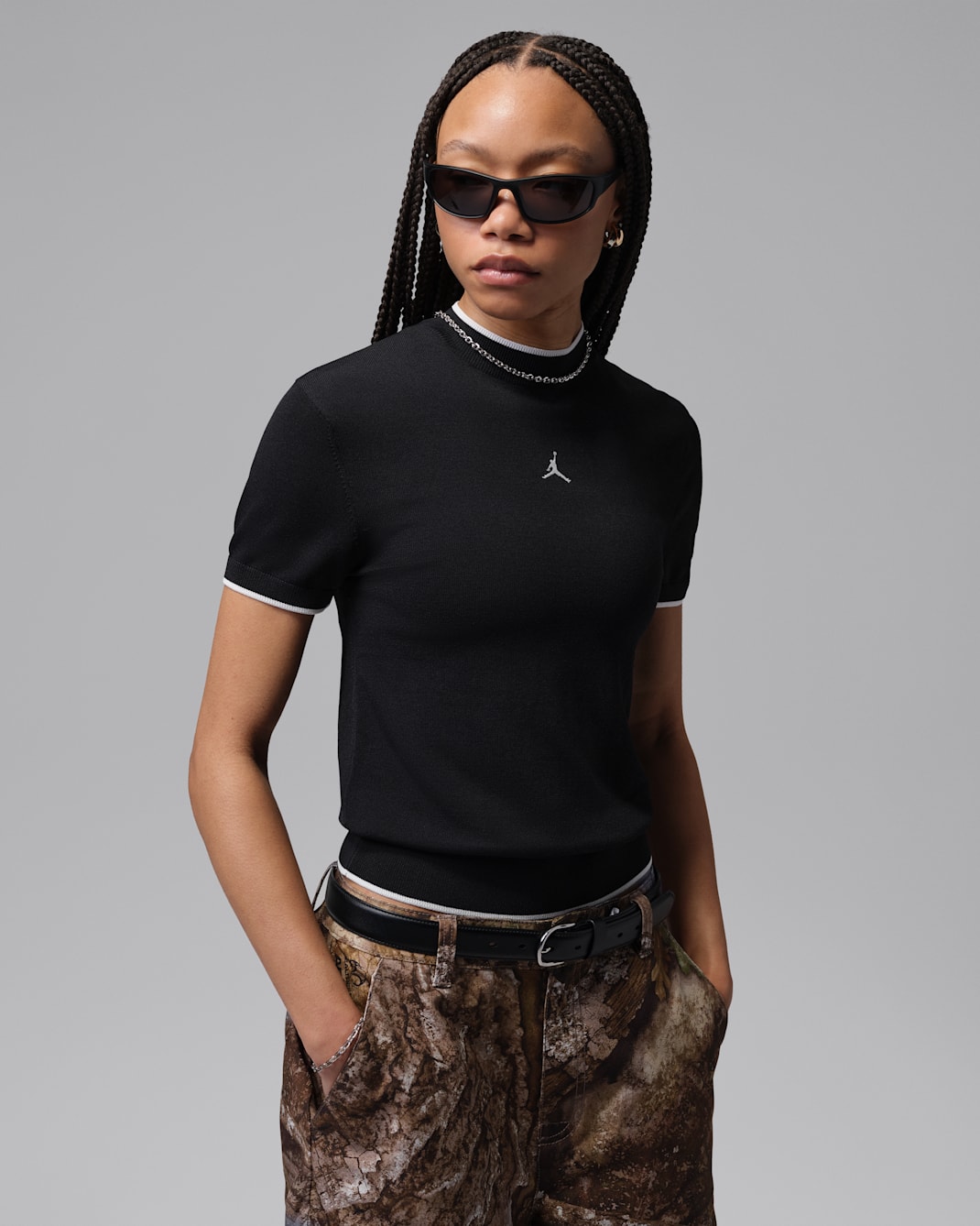Jordan Sport Women's Mock-Neck Short-Sleeve Golf Top - Black/Sail/Sail