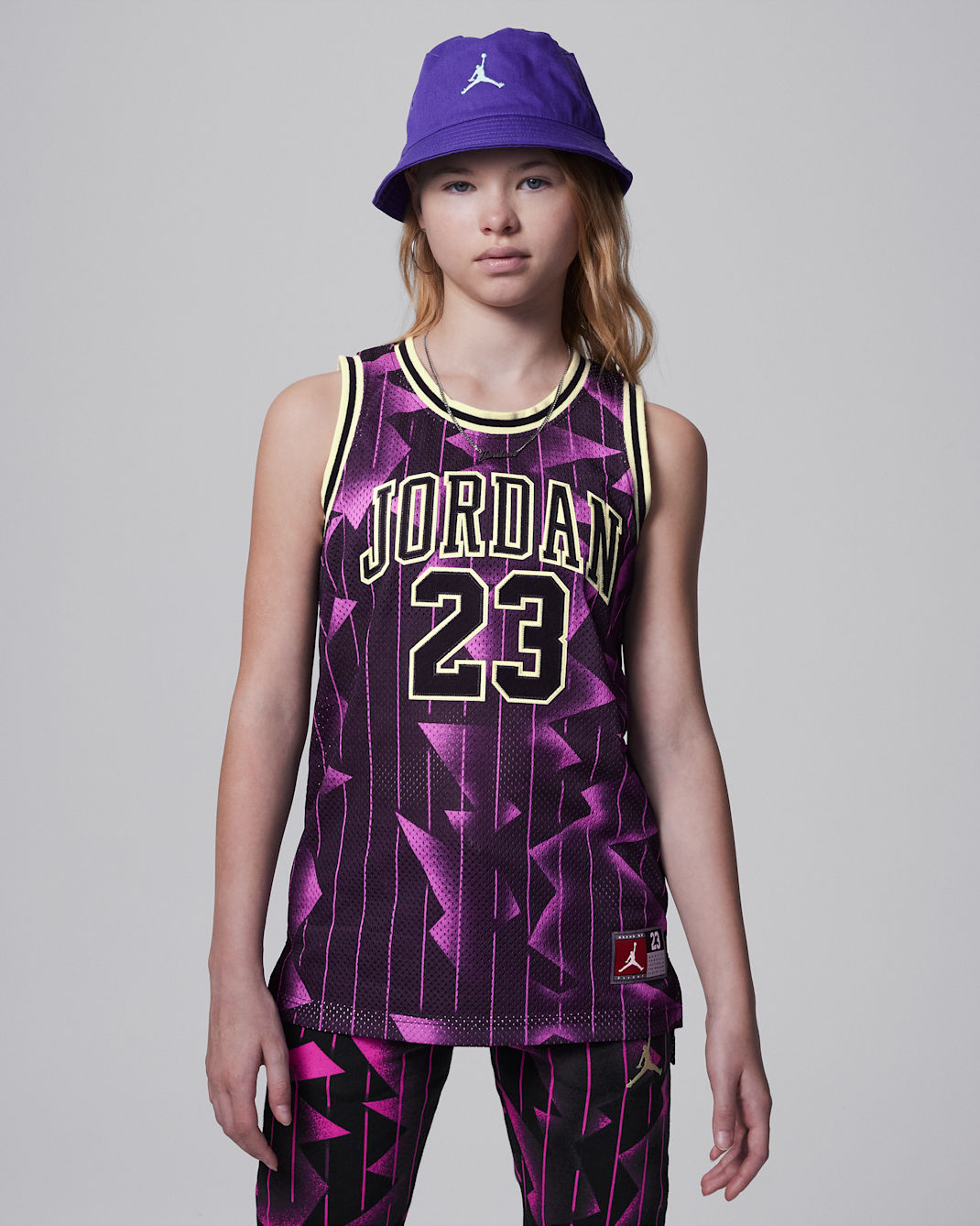 Jordan 23 Striped Jersey Big Kids Top - Black/Fierce Pink