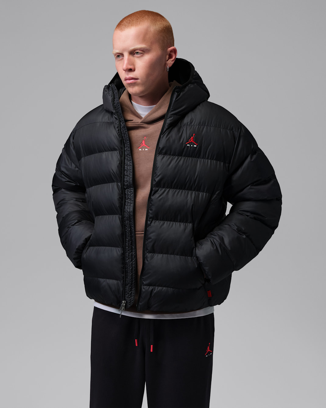 Jordan Brooklyn férfi pufikabát - Fekete/Fekete/University Red