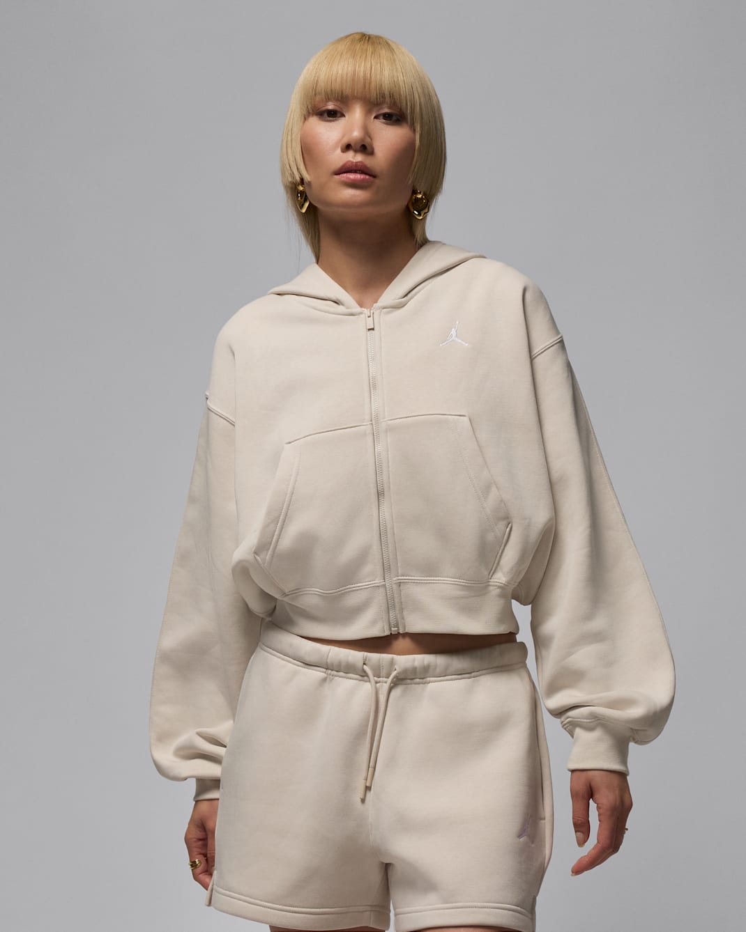 Jordan Brooklyn Fleece Women's Cropped Full-Zip Hoodie - Light Orewood Brown/White