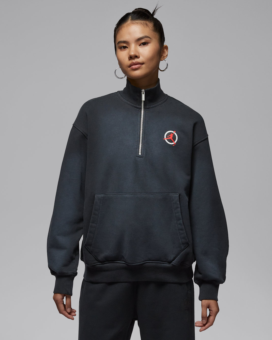 조던 플라이트 클럽 여성 플리스 쿼터집 풀오버 - 블랙