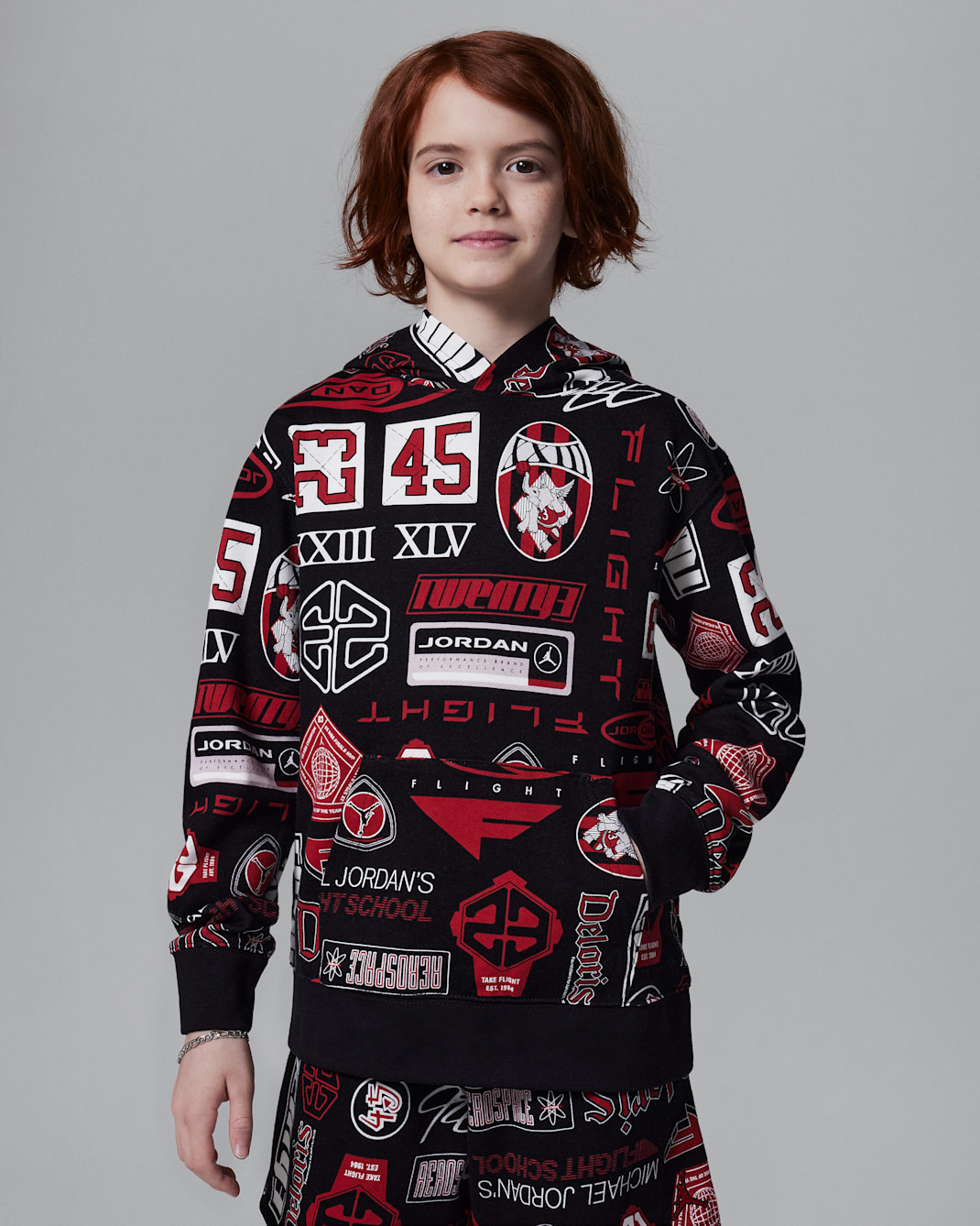 Jordan Essentials Big Kids' French Terry Printed Pullover Hoodie - Black