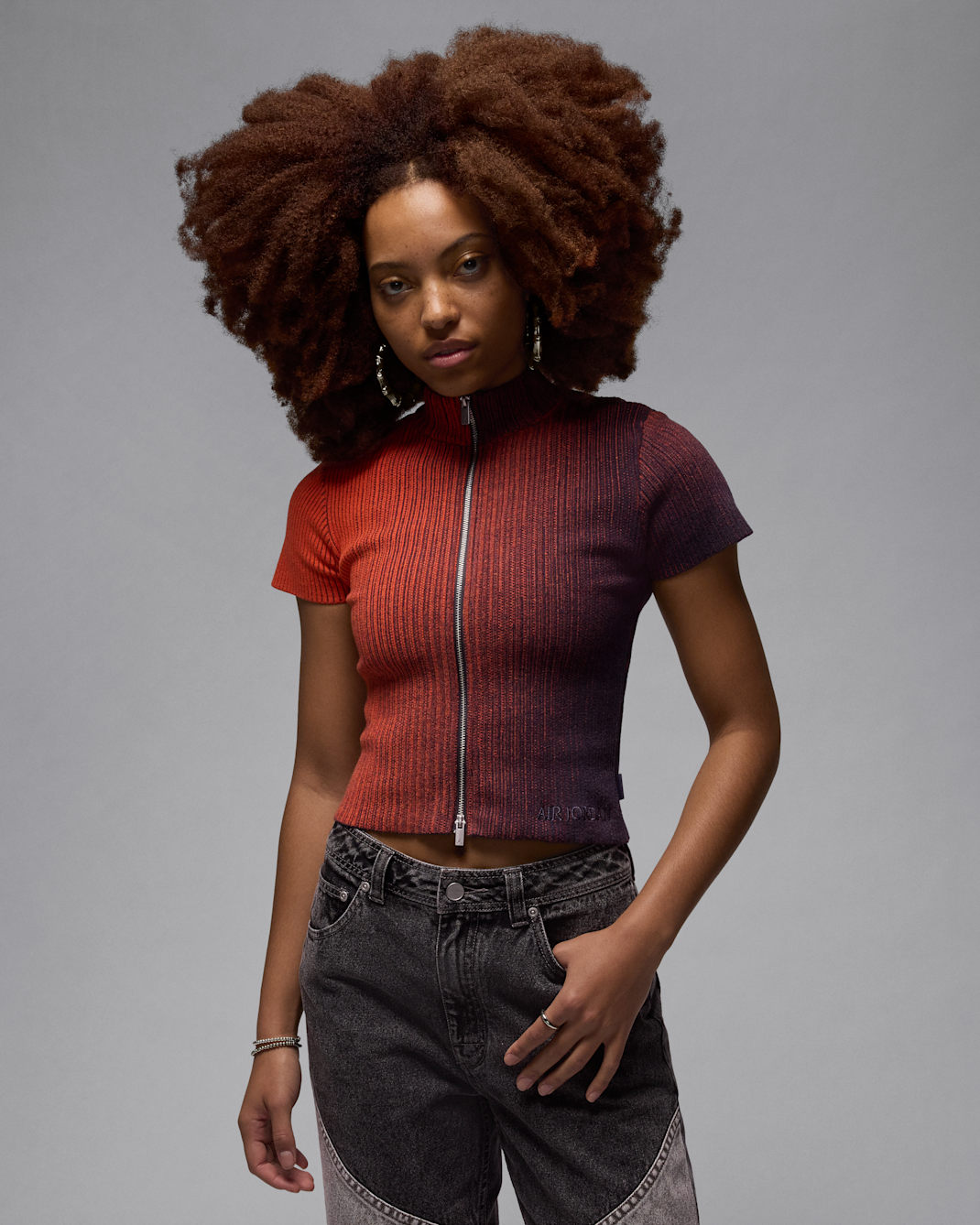 Playera de tejido Knit con cierre completo para mujer Air Jordan - Morado cueva/Naranja mantra/Morado cueva
