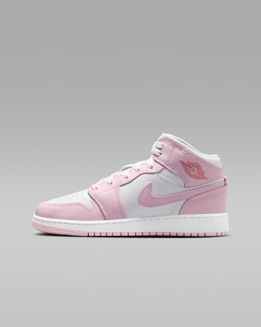 Air Jordan 1 Mid Older Kids' Shoes - Pink Foam/Fire Red/White