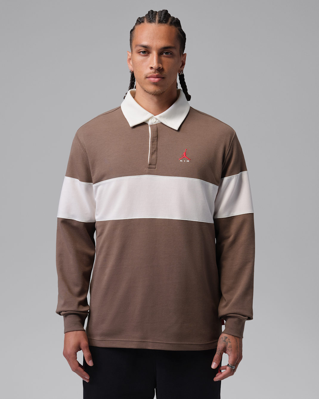 Jordan Brooklyn Men's Long-Sleeve Polo - Palomino/Sail/Sail/University Red