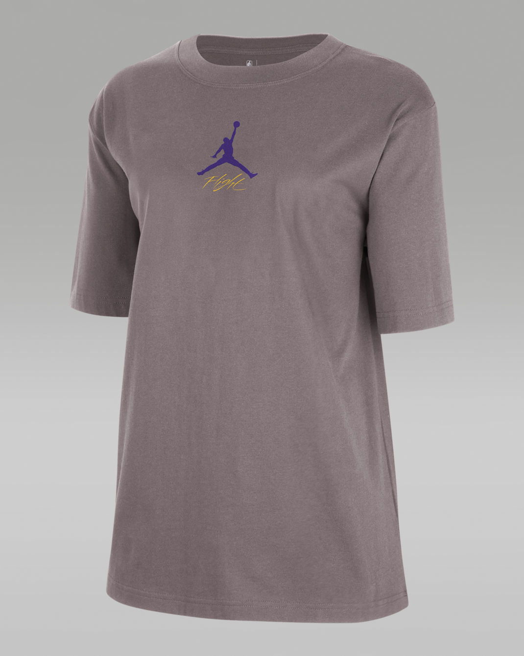 Los Angeles Lakers Courtside Statement Edition Women's Jordan NBA T-Shirt - Taupe Grey