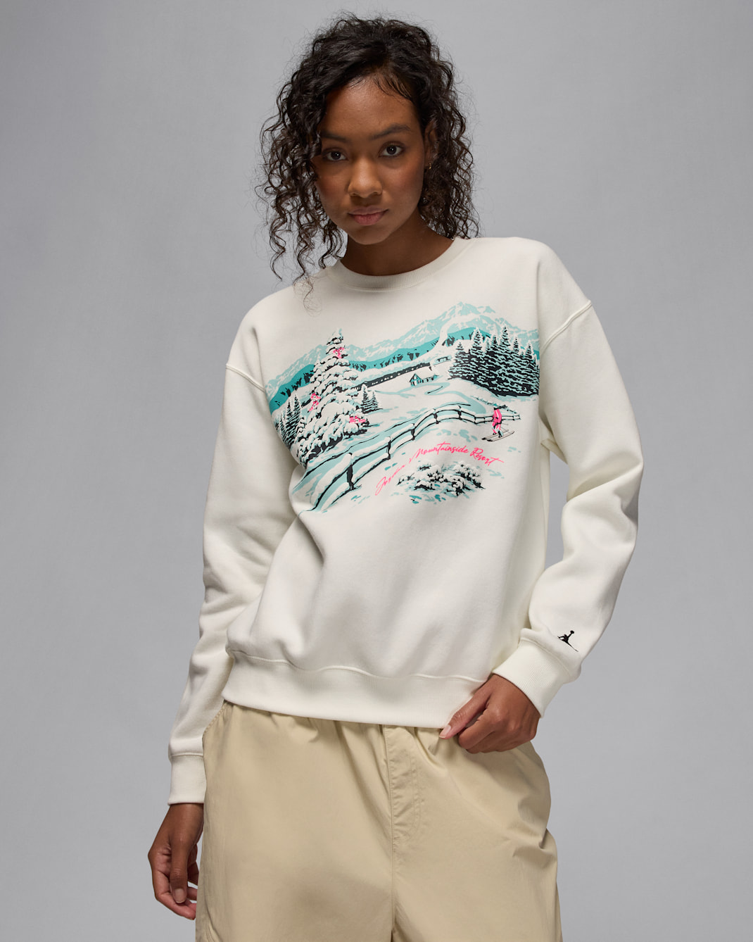 Sudadera de cuello redondo para mujer Jordan Brooklyn Fleece - Vela/Verde medianoche/Negro