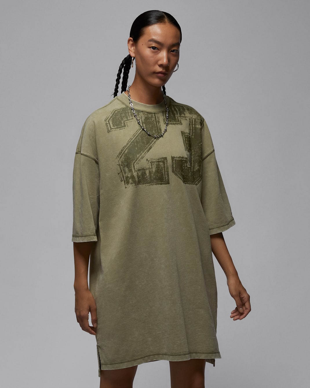 Jordan Flight Women's T-Shirt Dress - Medium Khaki/Medium Olive/Sail