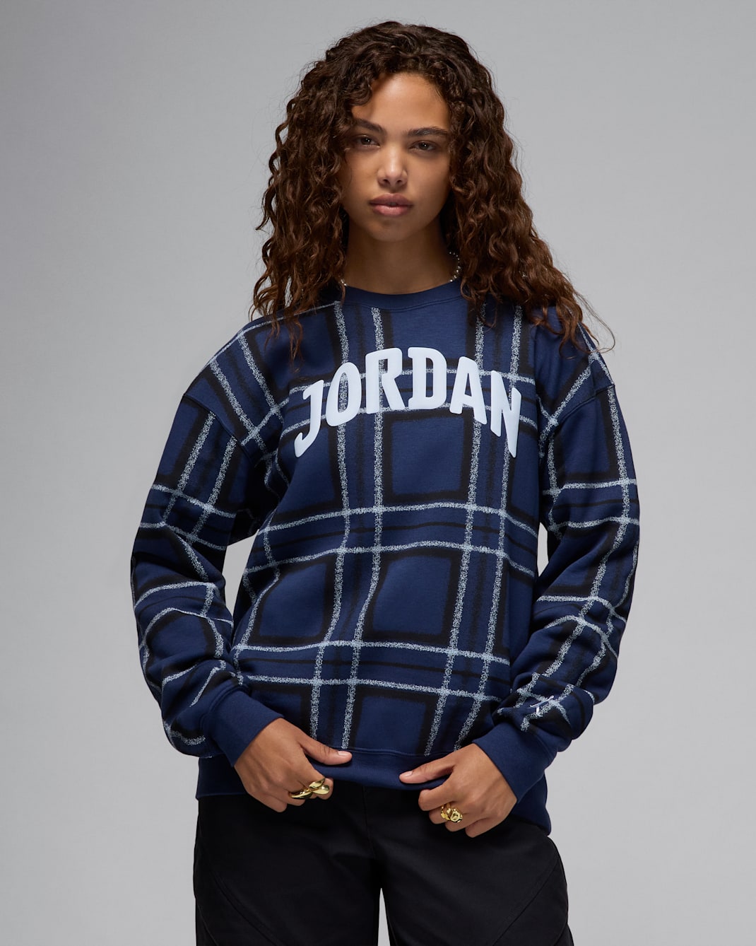 Jordan Brooklyn Fleece Women's Graphic Crew-Neck Sweatshirt - Midnight Navy/Football Grey