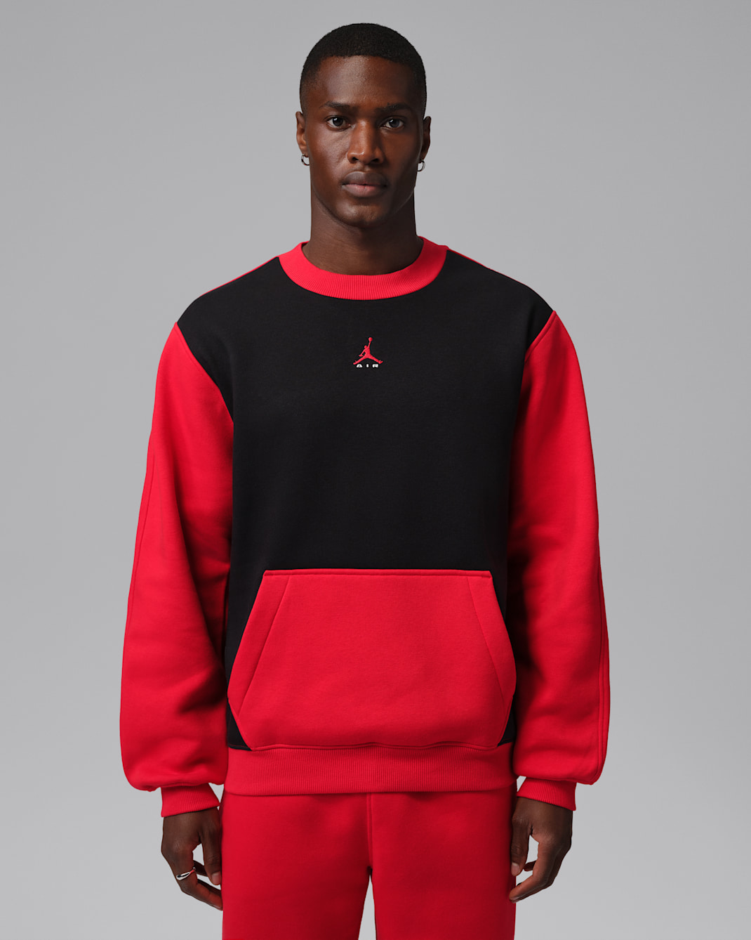 Sudadera de cuello redondo de tejido Fleece para hombre Jordan Brooklyn - Negro/Rojo universitario/Rojo universitario