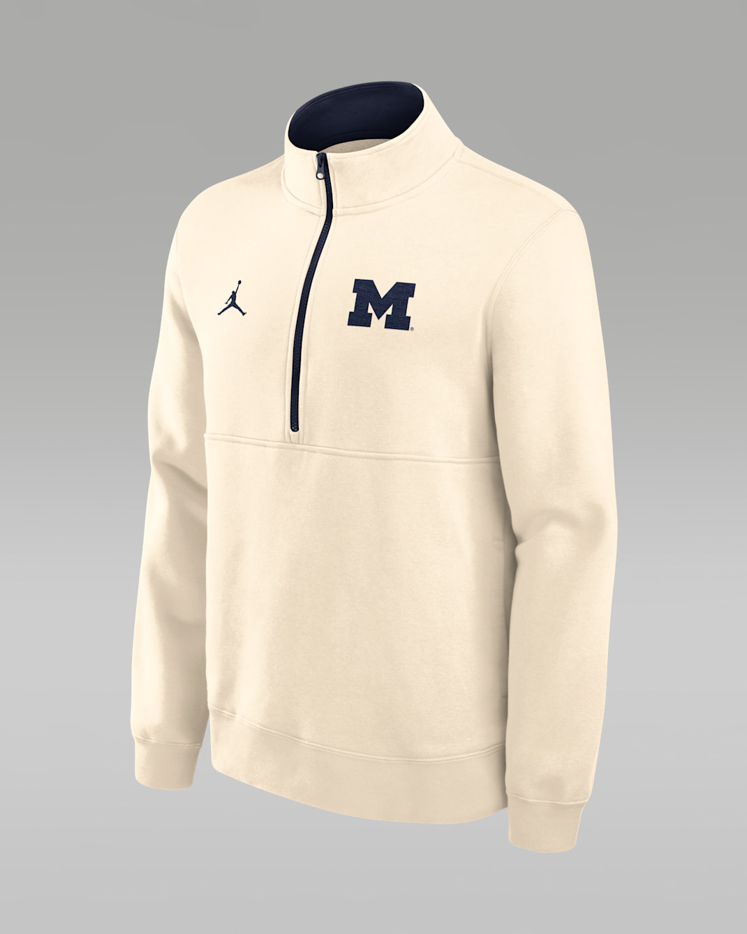 Sudadera de cuello redondo universitaria marca Jordan de medio cierre para hombre Michigan Primetime Primary Logo - Natural/Azul marino universitario