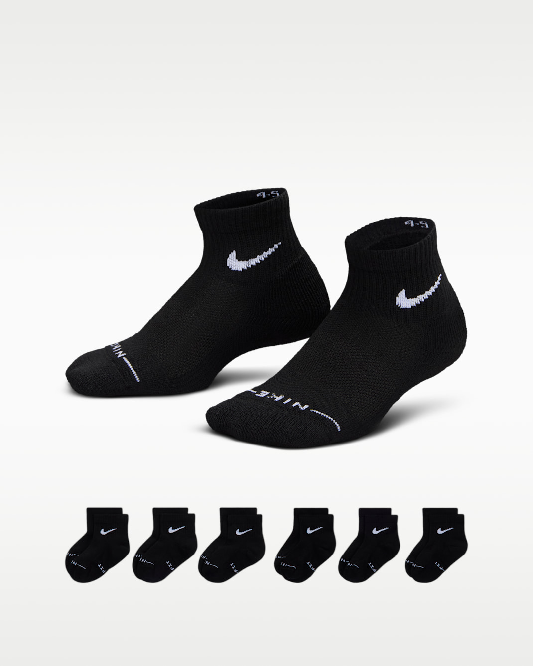 Nike Kids' Dri-FIT Elevated Everyday Ankle Socks (6 Pairs) - Black/White