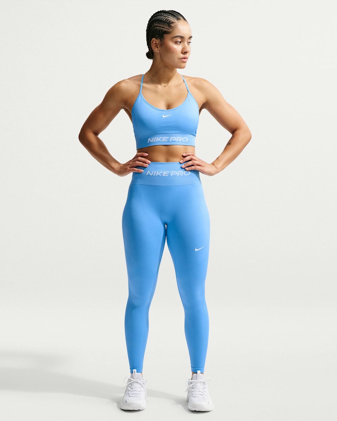 Leggings i 7/8-längd Nike Pro Seamless med hög midja för kvinnor - University Blue/Vit