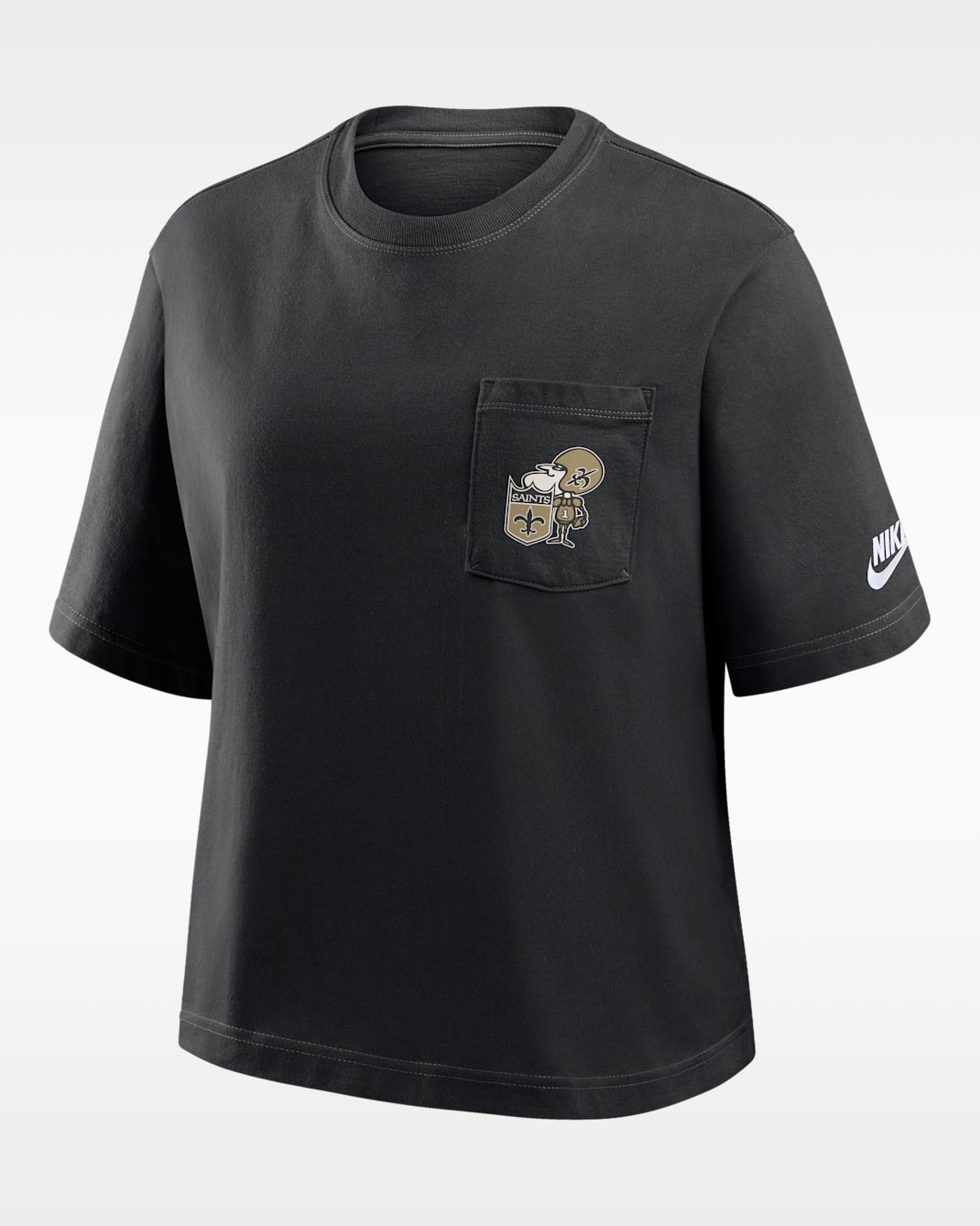 Playera Nike de la NFL para mujer New Orleans Saints Rewind Pocket Boxy - Negro