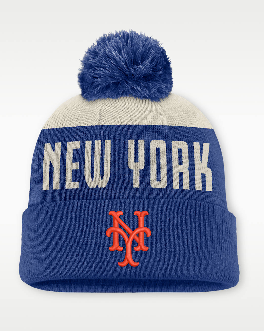 Gorro con dobladillo y pompón Nike de la MLB para hombre New York Mets Cooperstown Peak - Blanco/Azul