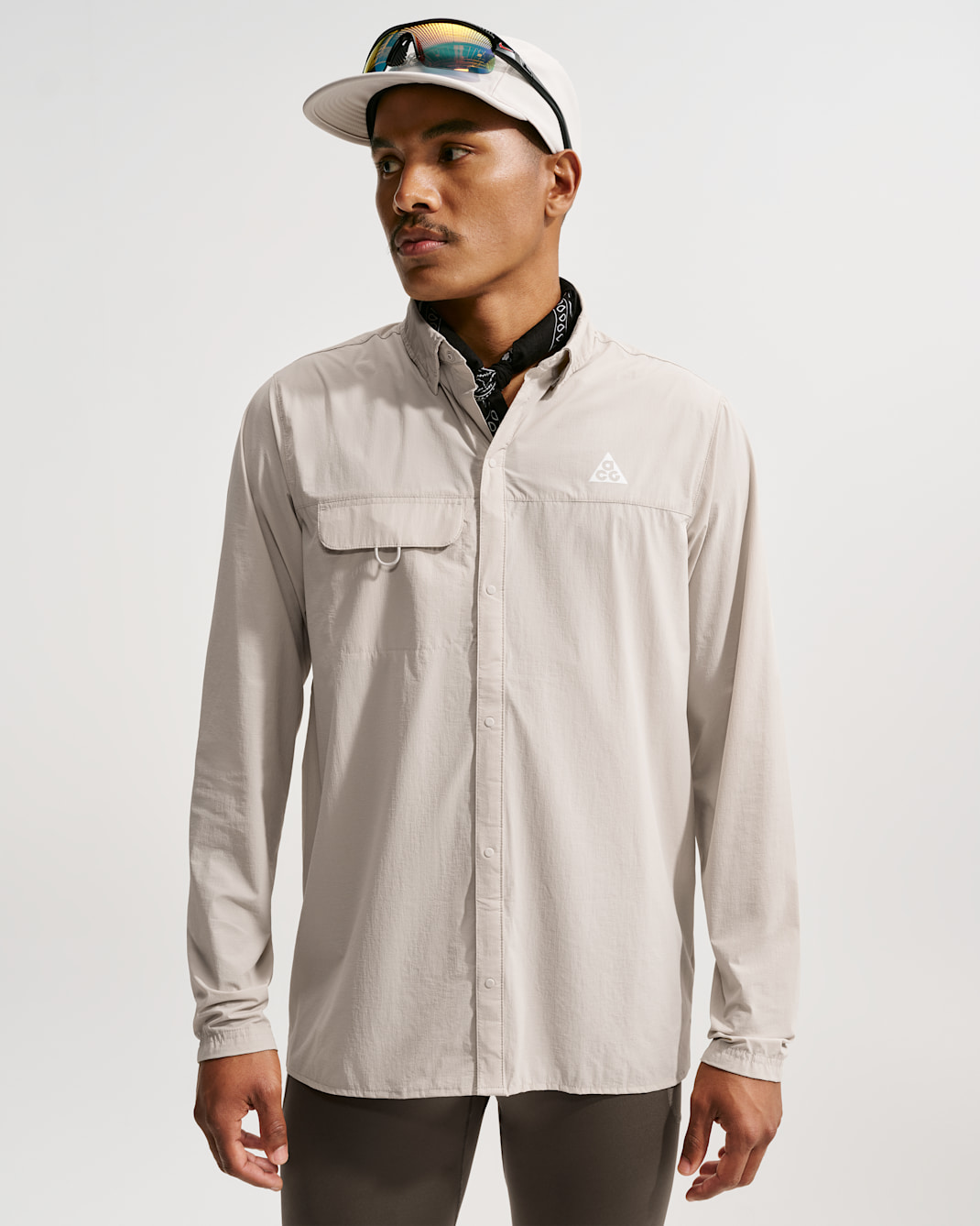 ACG "Aireez" Men's Long-Sleeve Button-Up Trail Running Top - Cream II/Summit White