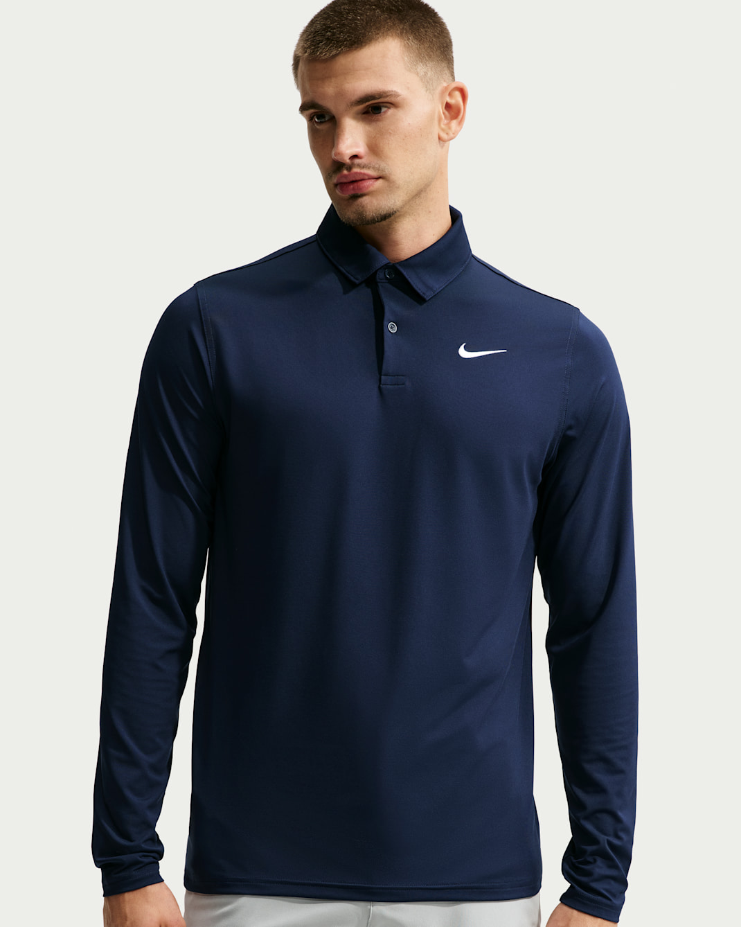 Nike Velocity Men's Dri-FIT Long-Sleeve Chest-Logo Golf Polo - College Navy/White