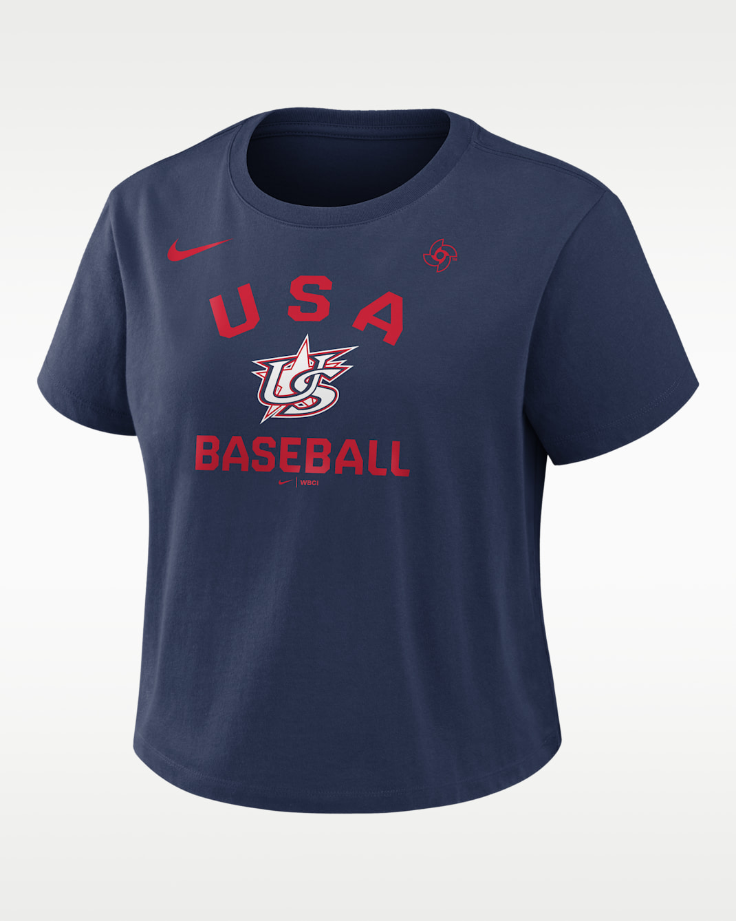 Playera Nike cropped para mujer USA Baseball 2026 World Baseball Classic Mod - Azul marino