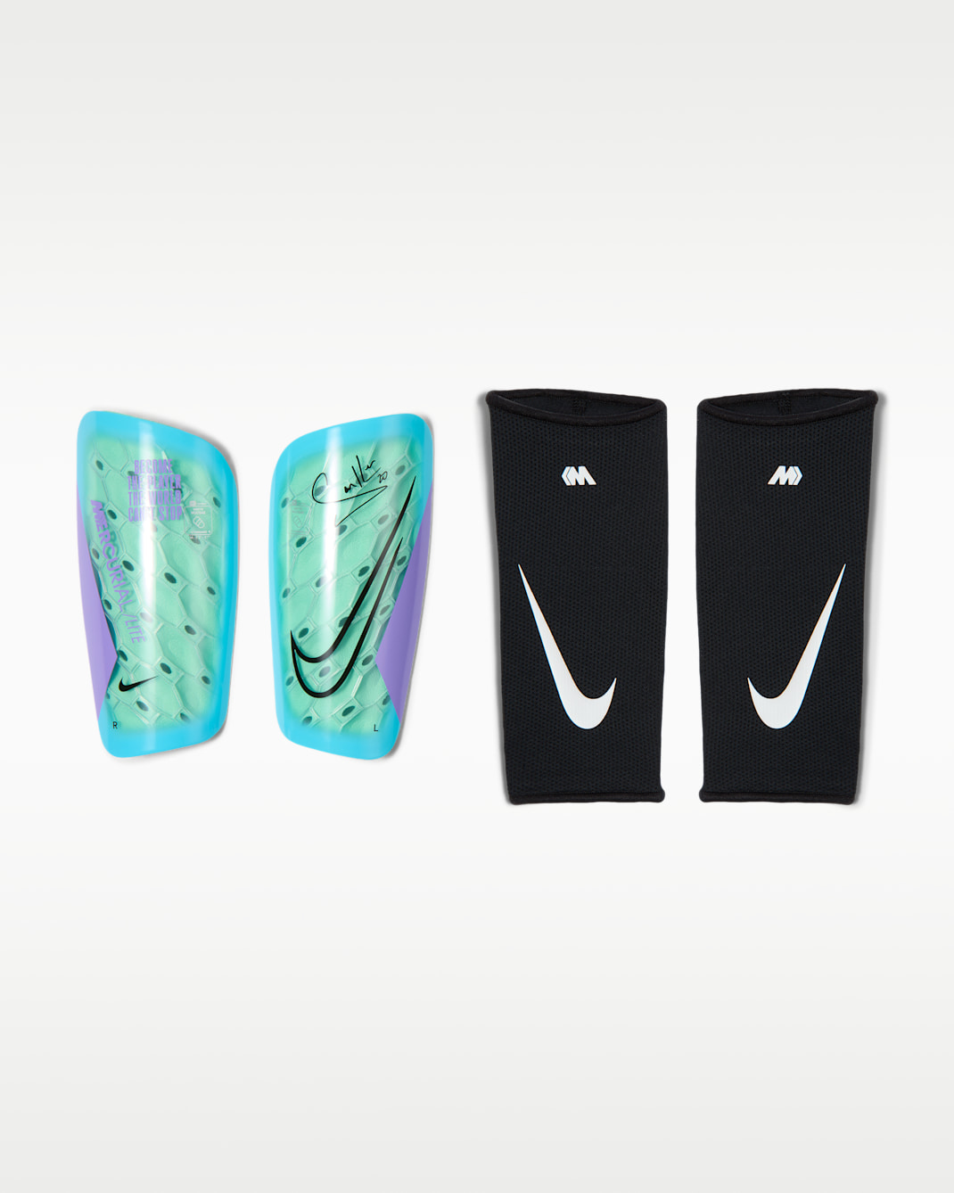 Nike Mercurial Lite "Sam Kerr" Soccer Shin Guards - Green Glow/Atomic Violet/Black