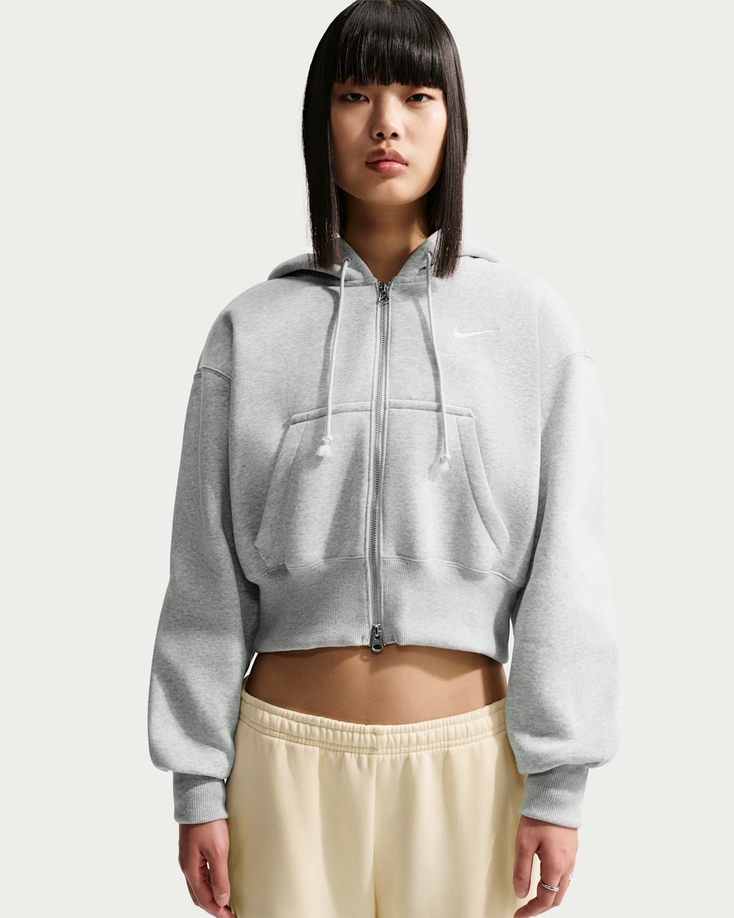 Sudadera con gorro holgada cropped con cierre completo para mujer Nike Sportswear Phoenix Fleece - Platino puro/Jaspeado/Vela