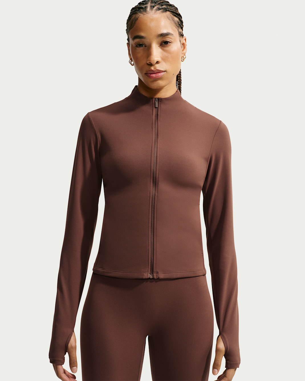 Chamarra Dri-FIT de cierre completo para mujer Nike Zenvy - Cacao impresionante/Blanco
